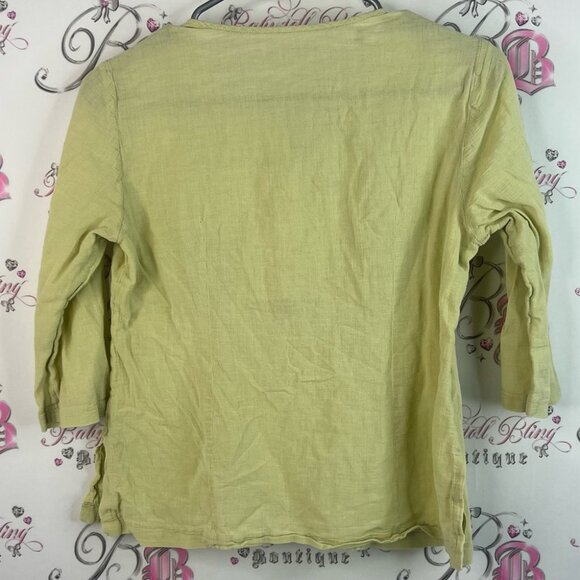 Long sleeve shirt Embroidered Green Top floral flowers paisley button down - Picture 2 of 11